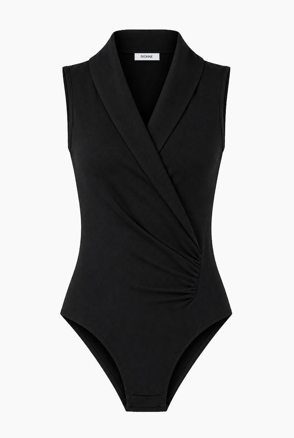 Body Drapeado sin mangas Negro