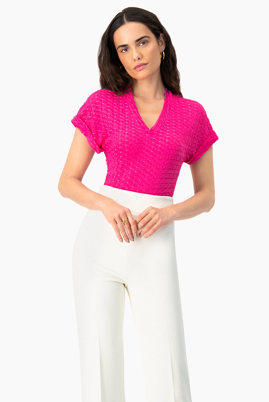 Blusa recta rosa de manga corta