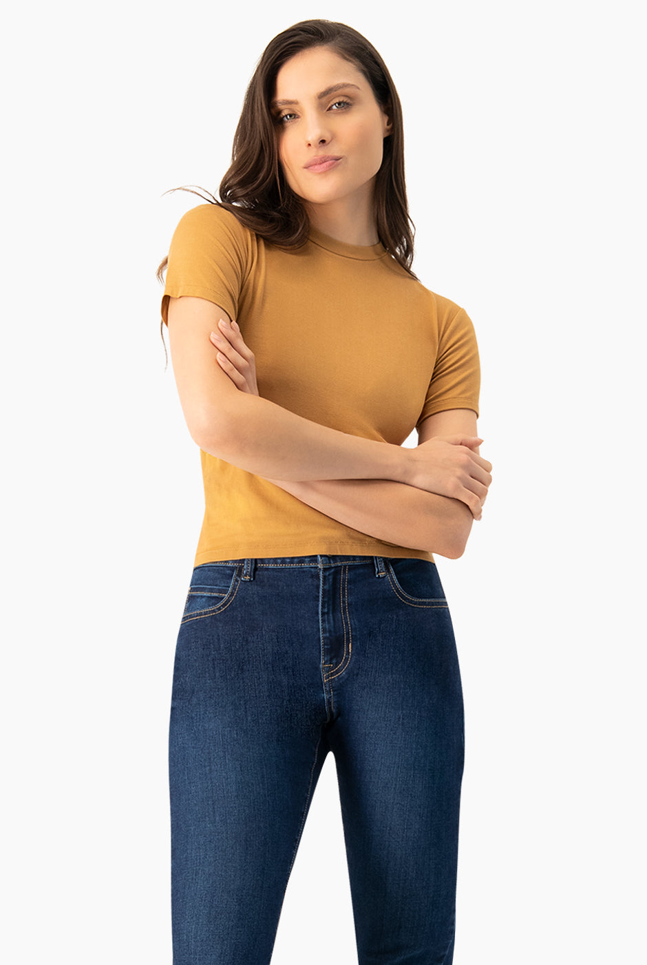 Playera básica recta café claro, manga corta