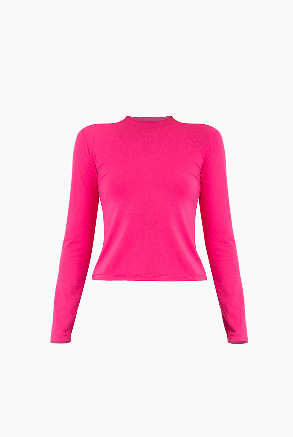 Playera básica rosa de manga larga con cuello redondo