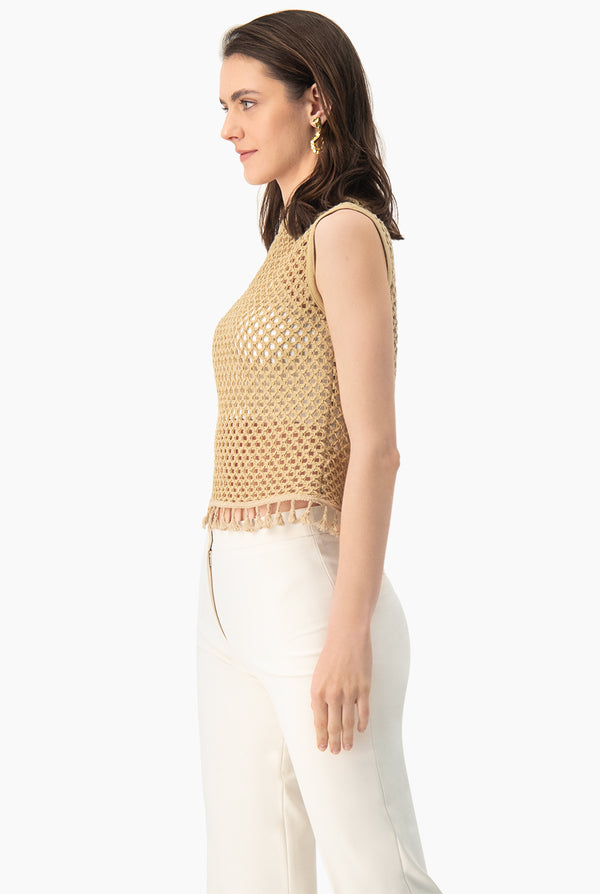 Blusa recta tejida con flecos