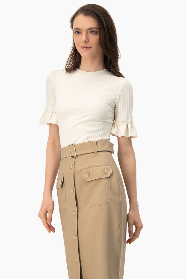 Blusa de manga volantes natural