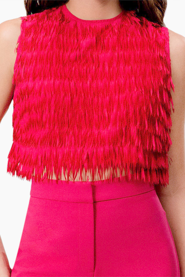 Top corto sin mangas fucsia