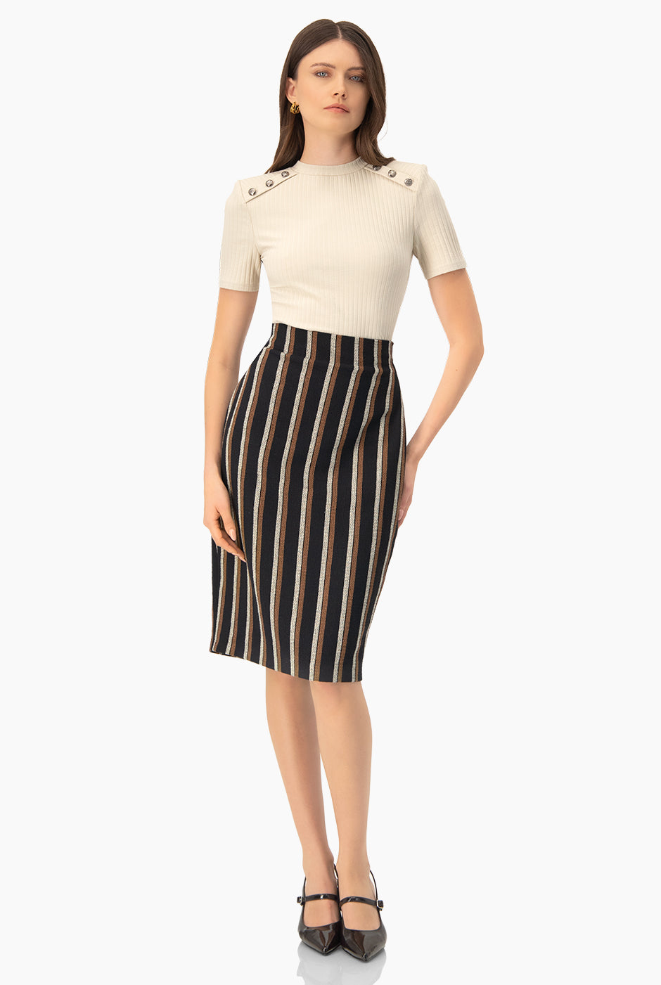 Blusa natural de canale con botones y cuello redondo