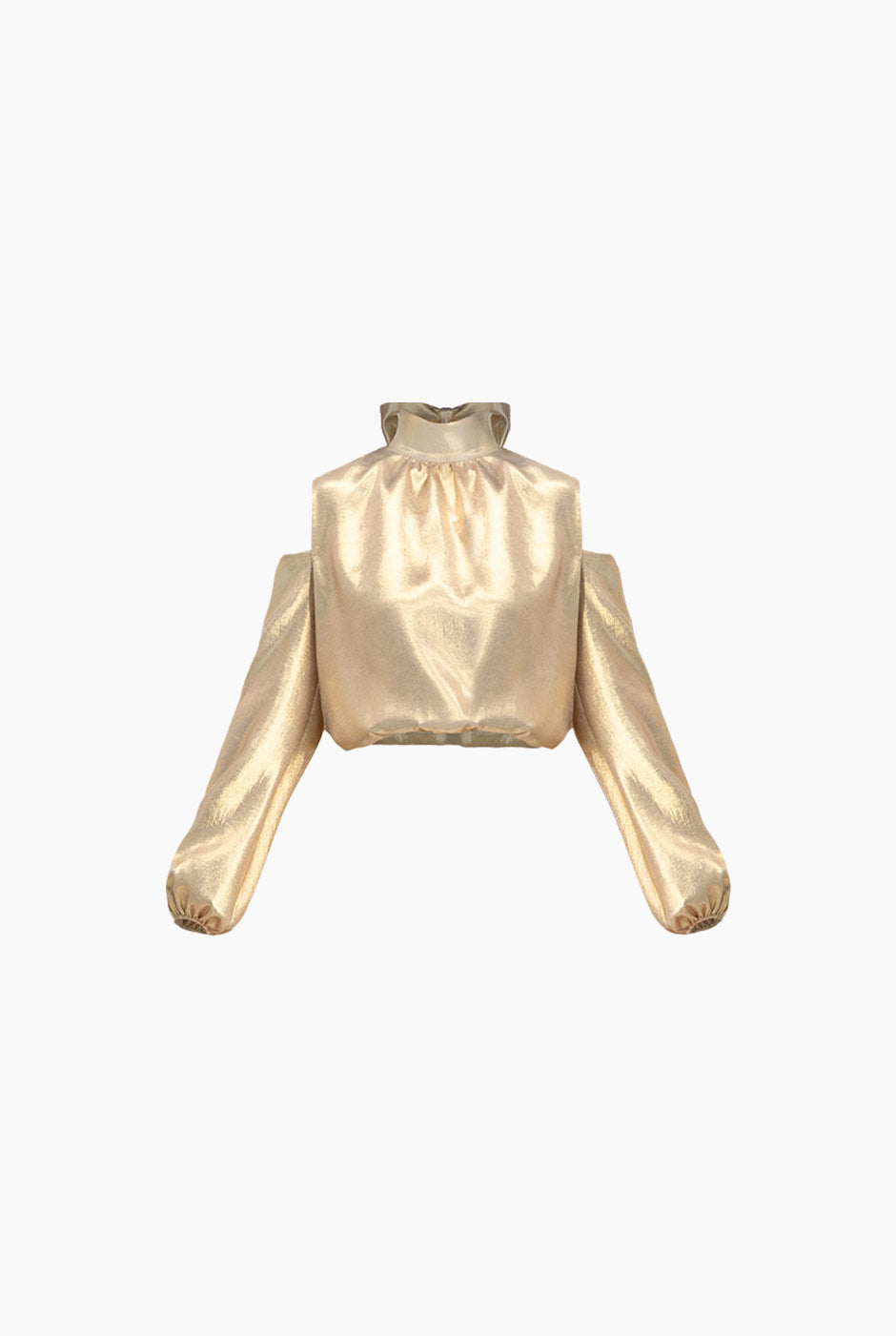 Blusa dorada de hombros descubiertos con lazo trasero