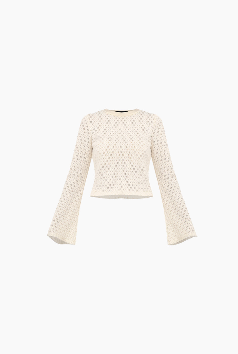 Blusa natural tejida de manga larga con diseño calado