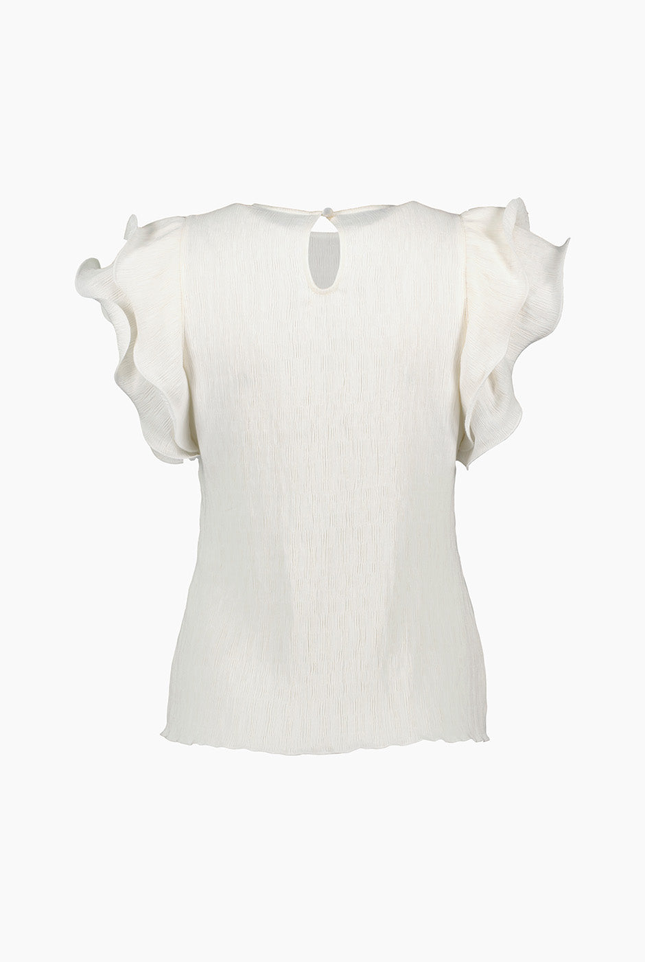 Blusa de manga volantes en color natural con cuello redondo