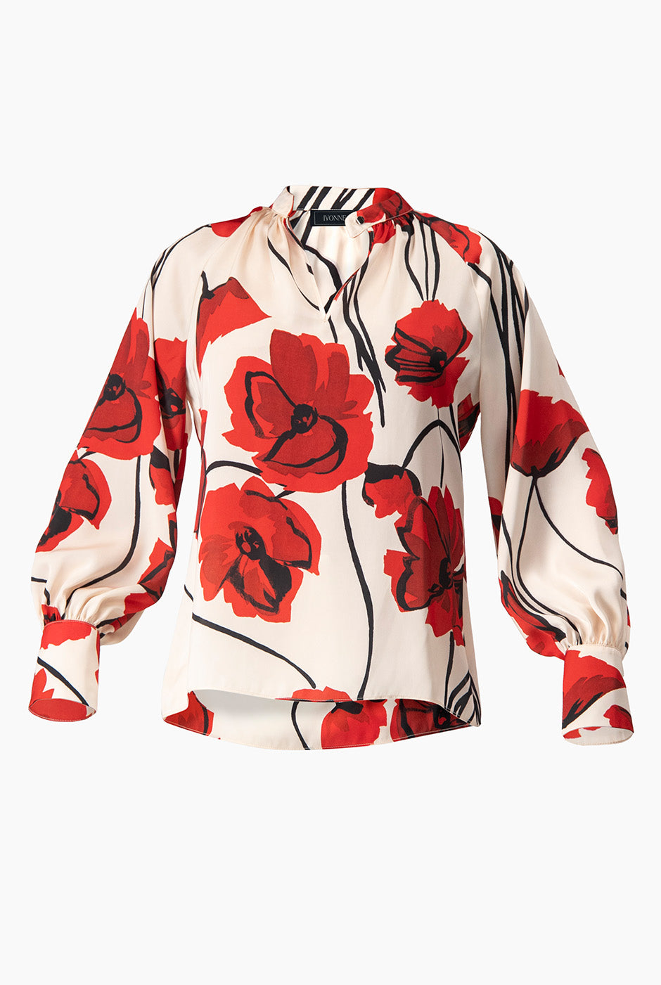 Blusa estampada multicolor con cuello mao y puños