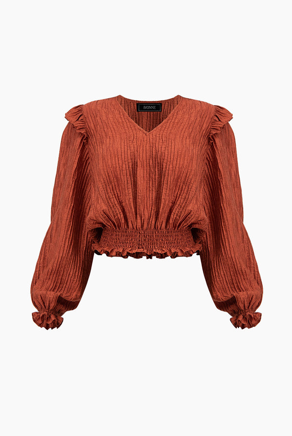 Blusa con smock y escote en V