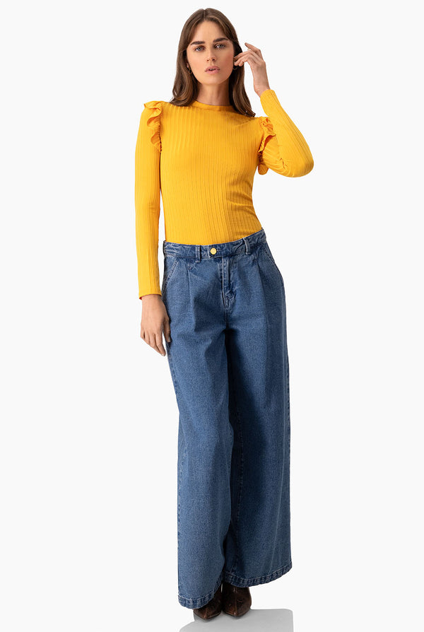 Blusa de manga larga volantes