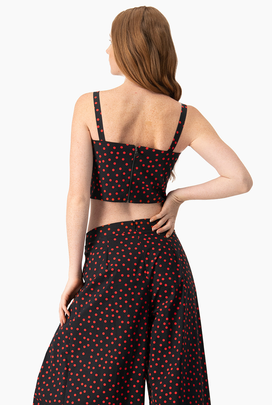 Bustier de lunares negro con tirantes y cierre en espalda