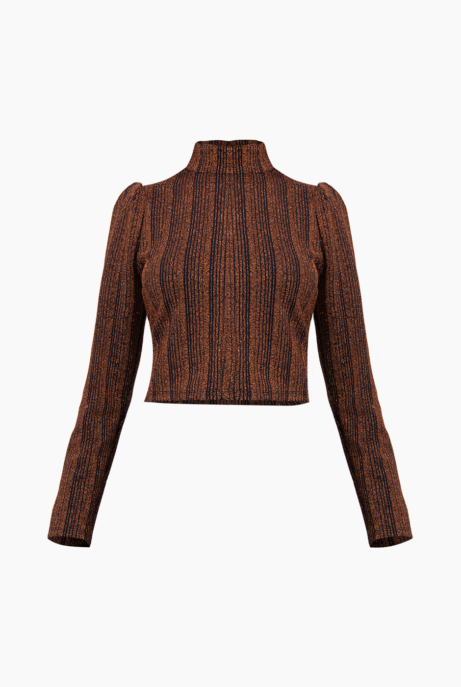 Top corto azul marino con cuello alto y manga larga