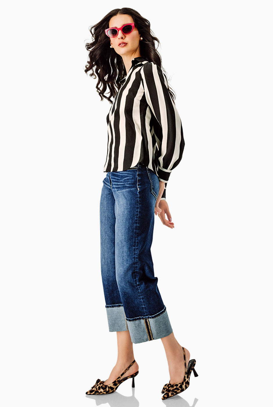 Blusa camisera negra con rayas y manga larga