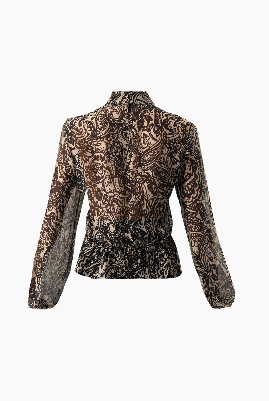 Blusa negra estampada de cuello alto y manga larga