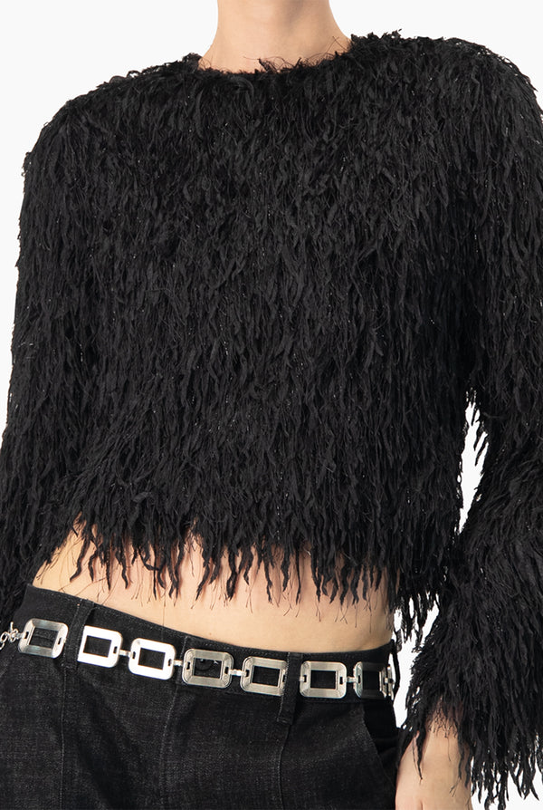 Blusa recta negra de cuello redondo