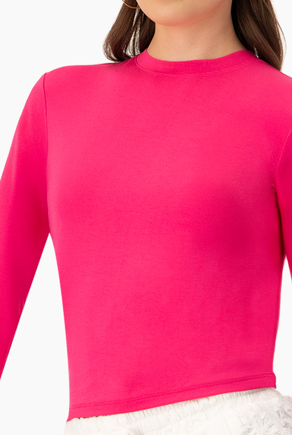 Playera básica lisa fucsia de manga larga