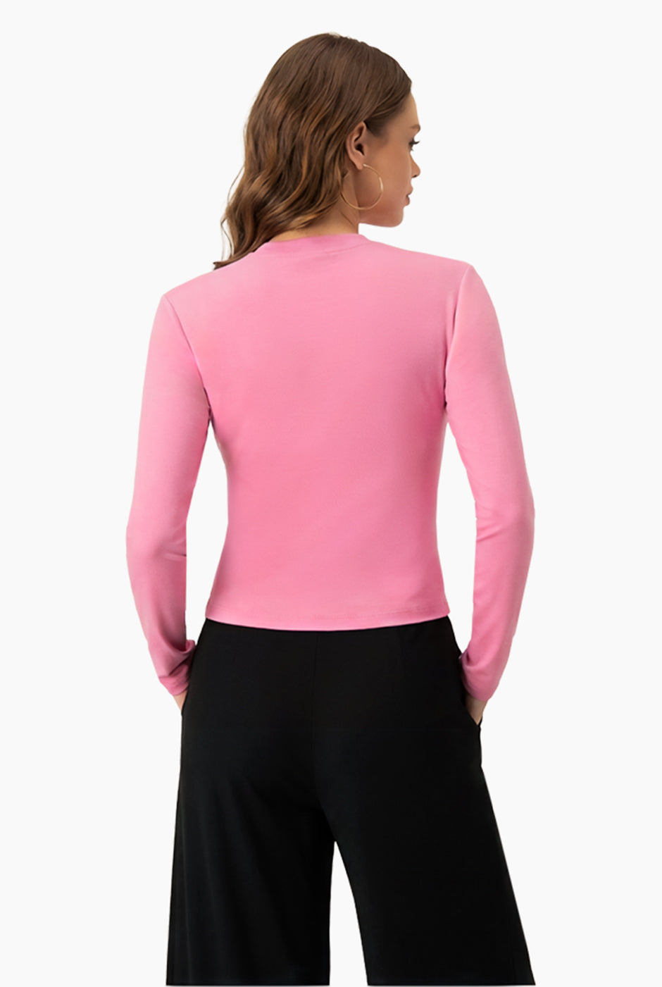 Playera básica rosa de manga larga casual