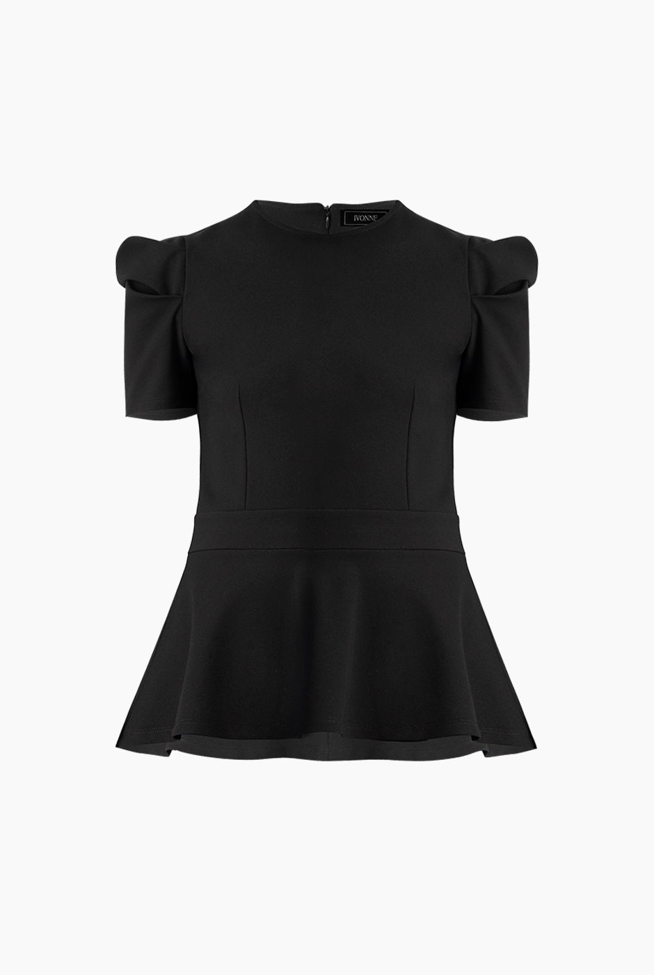Blusa negra peplum de manga corta y cuello redondo