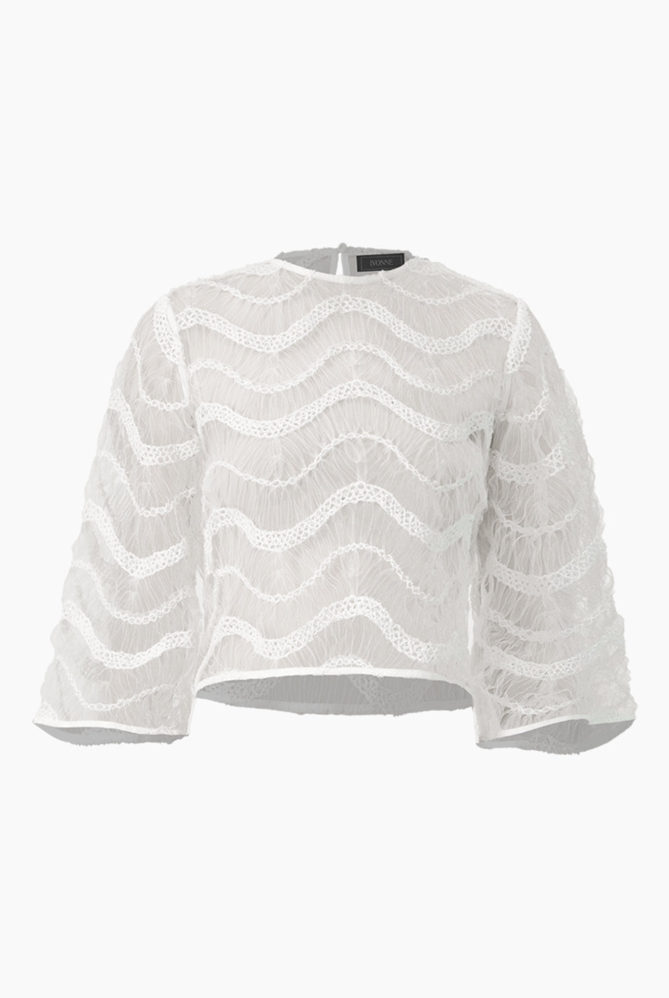 Blusa marfil transparente con mangas acampanadas y patrón de ondas