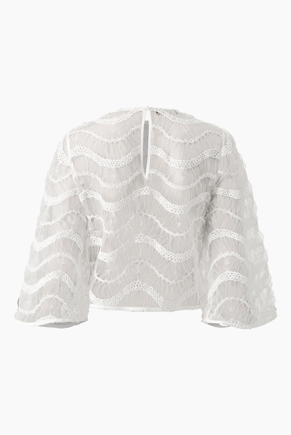 Blusa marfil transparente con mangas acampanadas y patrón de ondas