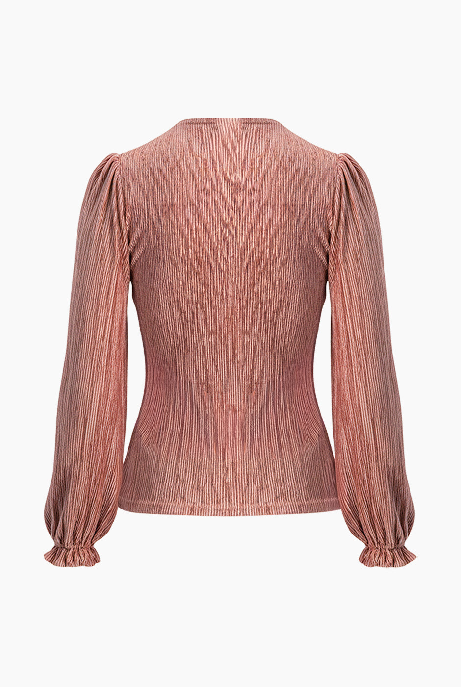 Blusa plisada rosa obscuro con escote en V y mangas largas