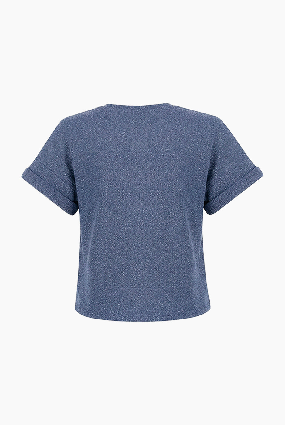 Blusa recta azul de punto, manga corta y cuello redondo