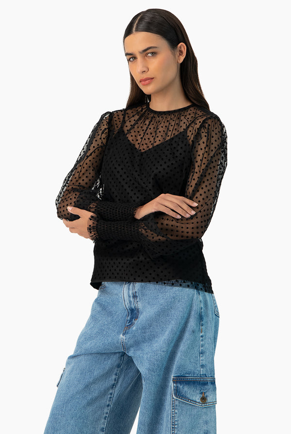 Blusa de lunares smock en mangas