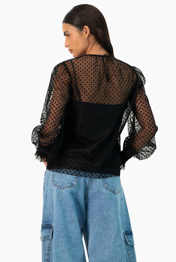 Blusa de lunares smock en mangas
