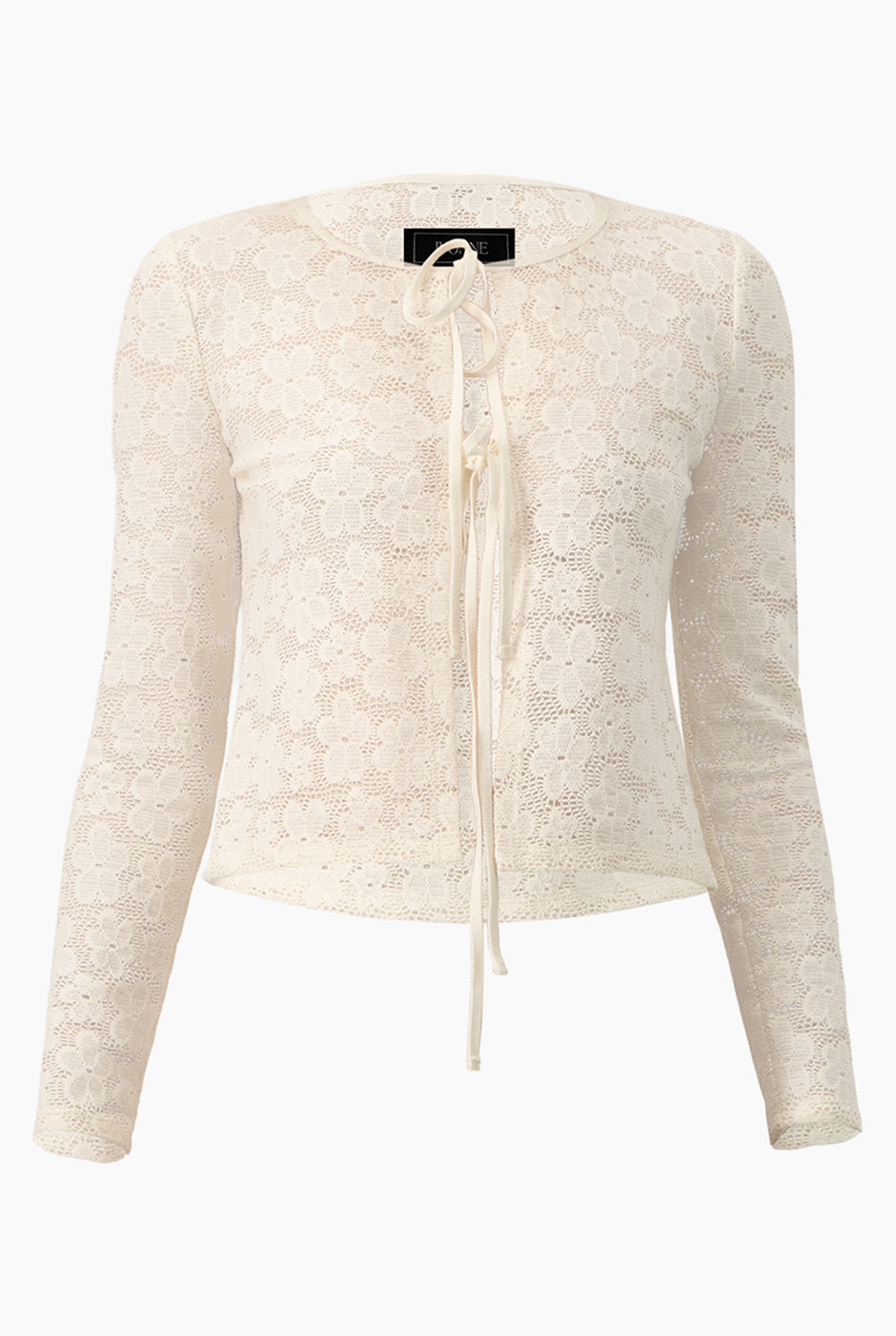 Blusa recta marfil tejida con lazos en el pecho