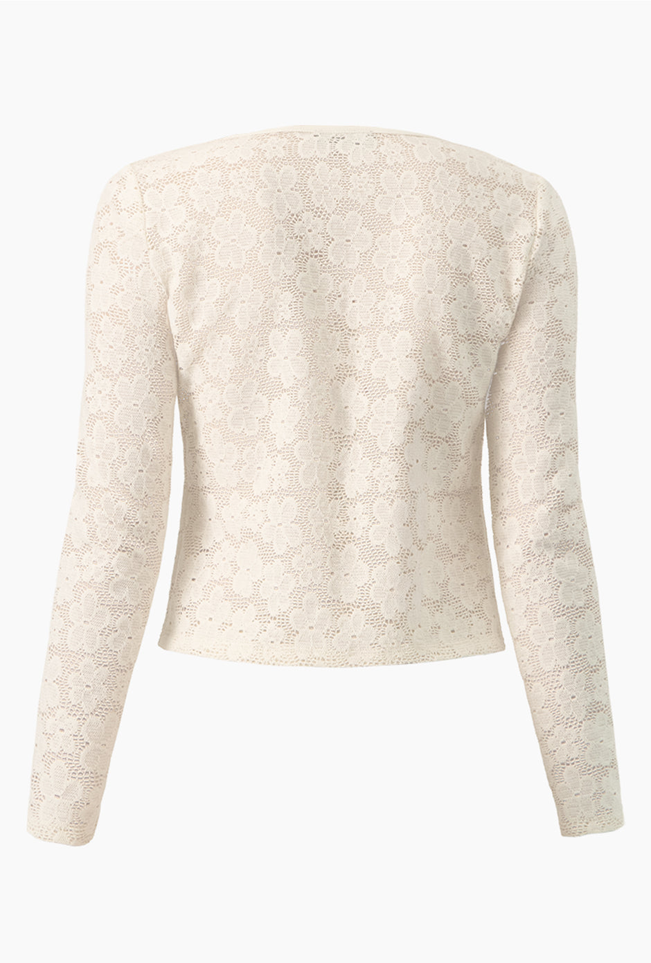 Blusa recta marfil tejida con lazos en el pecho