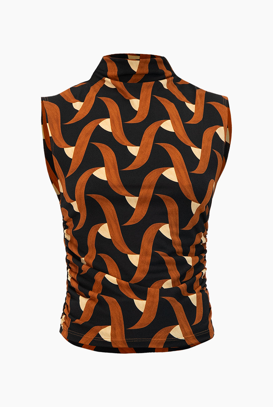Blusa estampada fruncida multicolor sin mangas