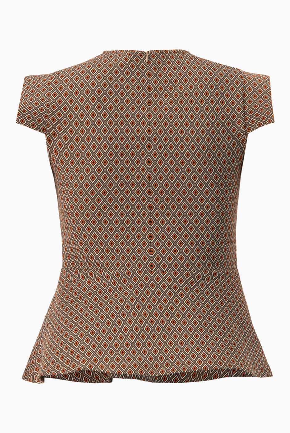 Blusa peplum café con estampado geométrico y manga simulada