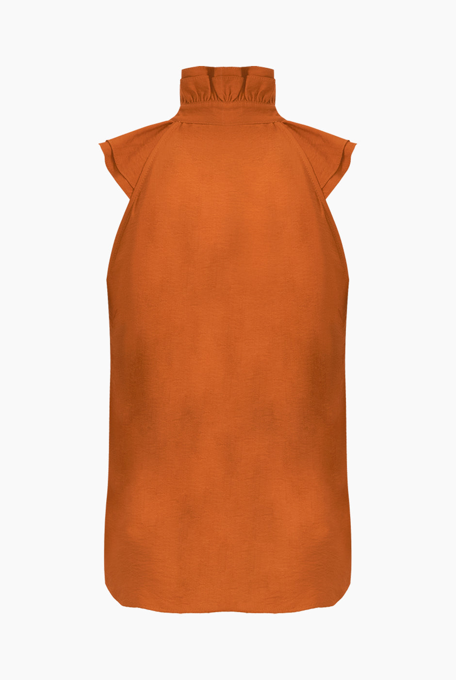 Blusa café sin mangas con cuello alto y botones