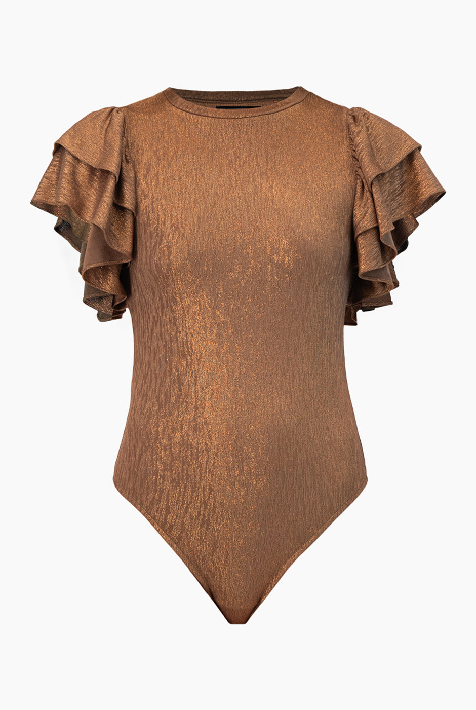 Body cobre con mangas volantes y cuello redondo