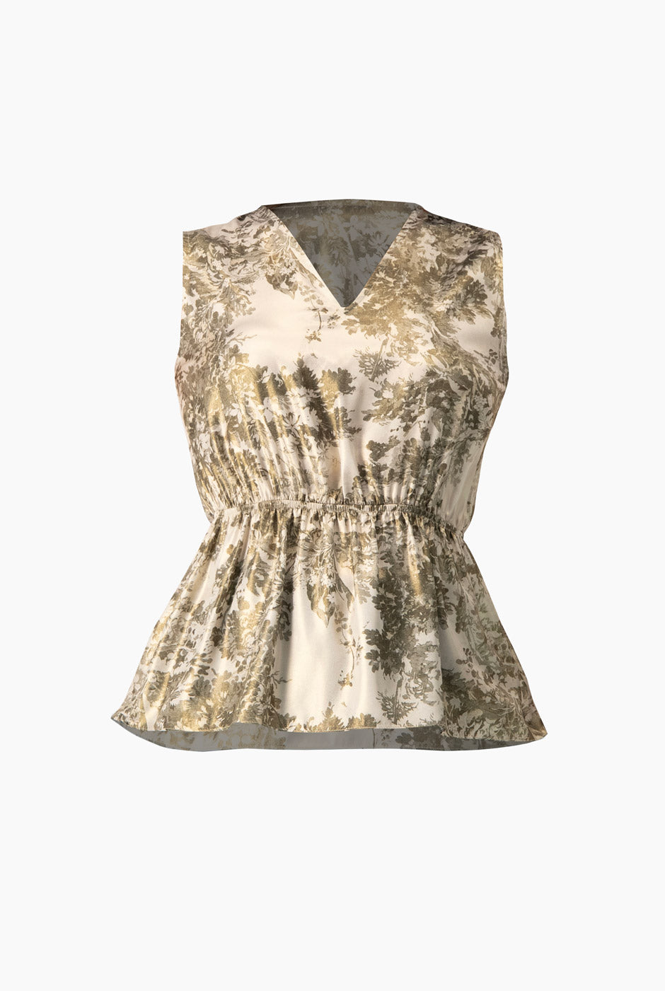 Blusa verde olivo con estampado floral y escote en V