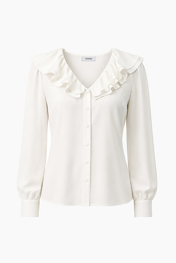 Blusa escote en V con volante