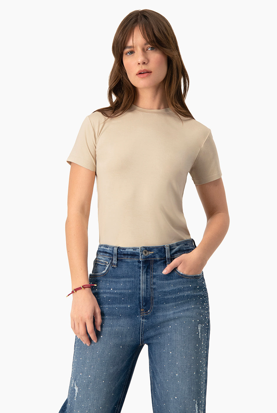 Playera básica beige manga corta