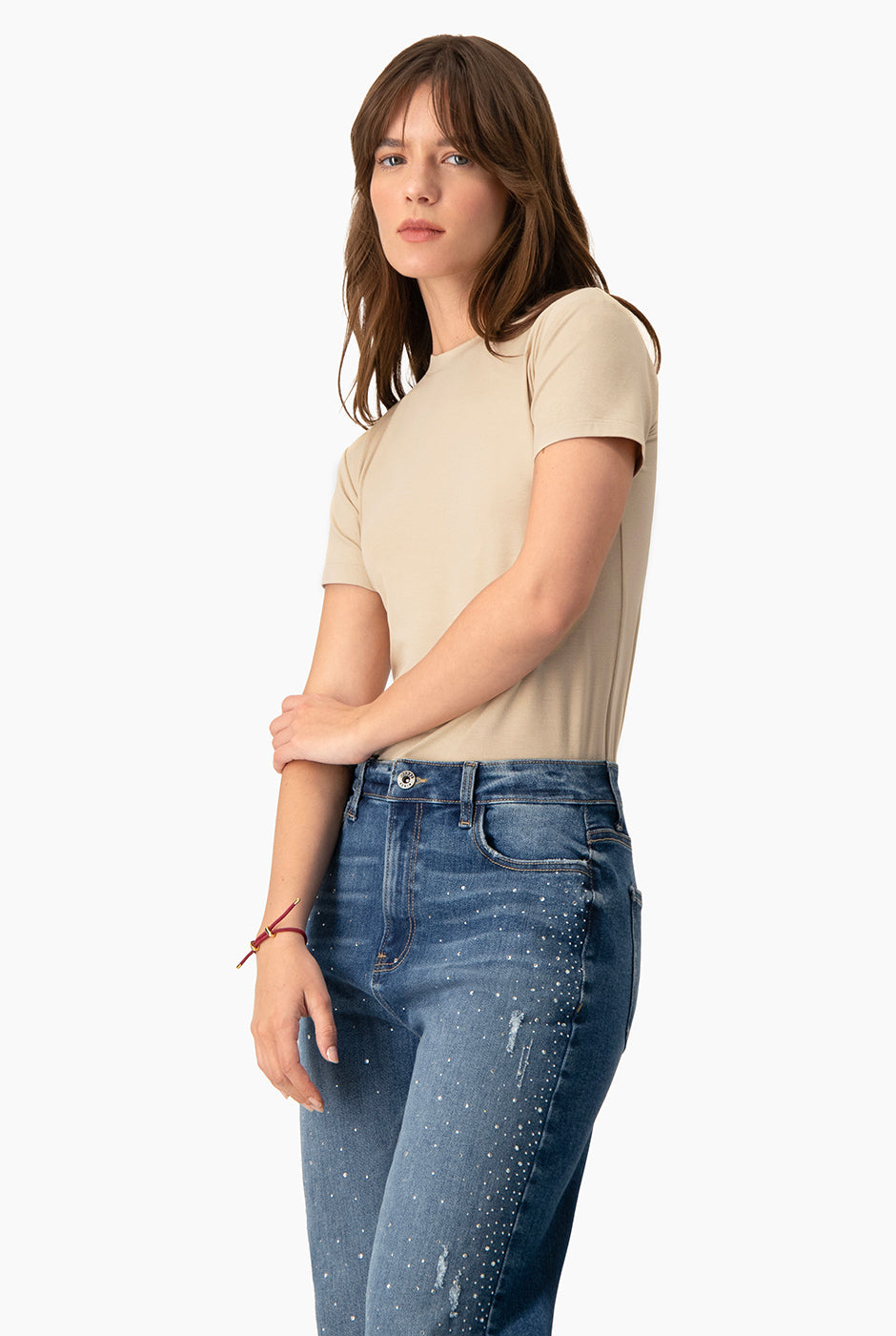 Playera básica beige manga corta