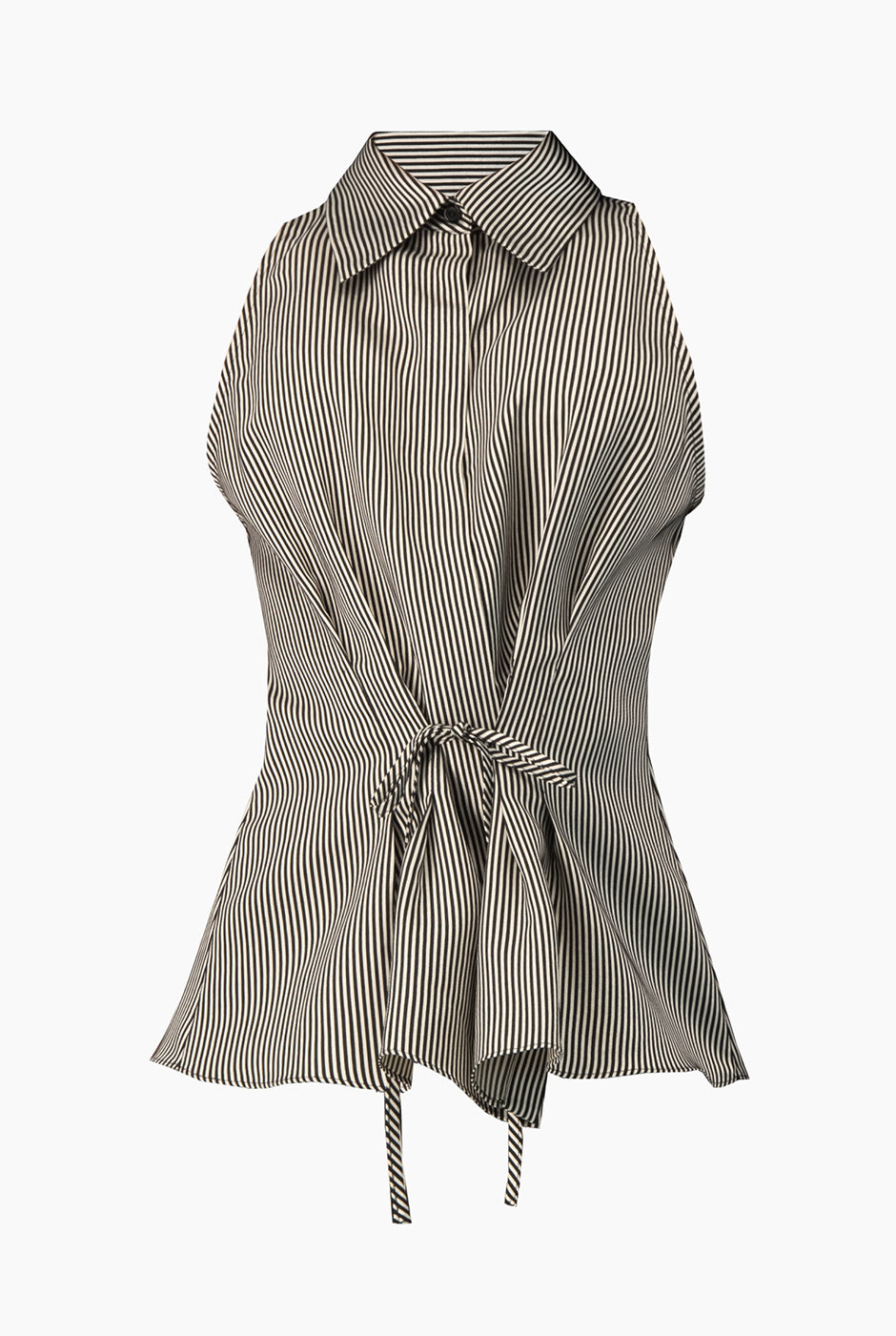 Blusa Ivonne rayada negra con cinta y cuello camisero