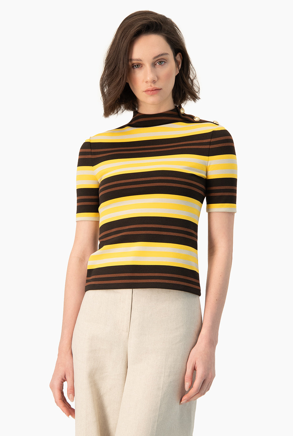 Blusa Ivonne multicolor con botones en hombro, manga corta