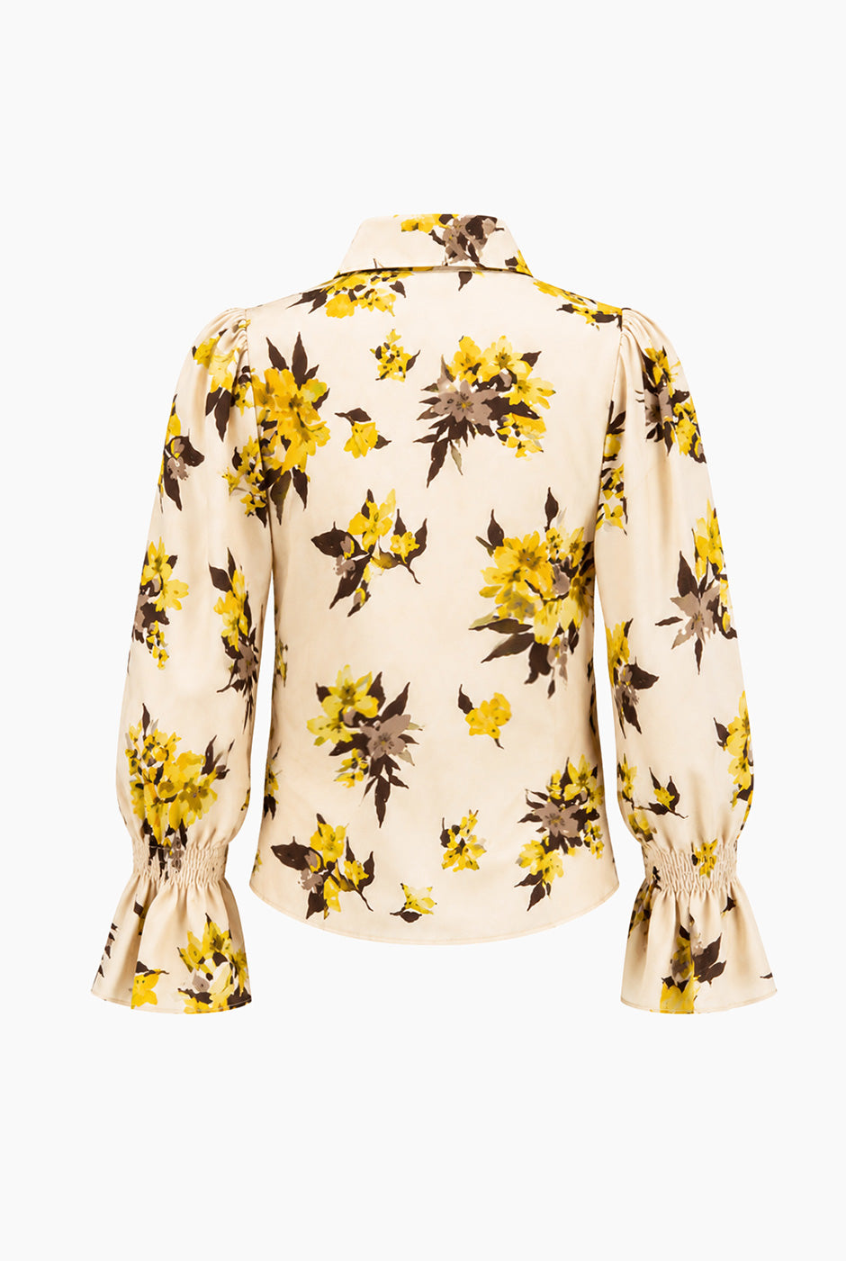 Blusa camisera Ivonne con estampado floral y volantes en puño