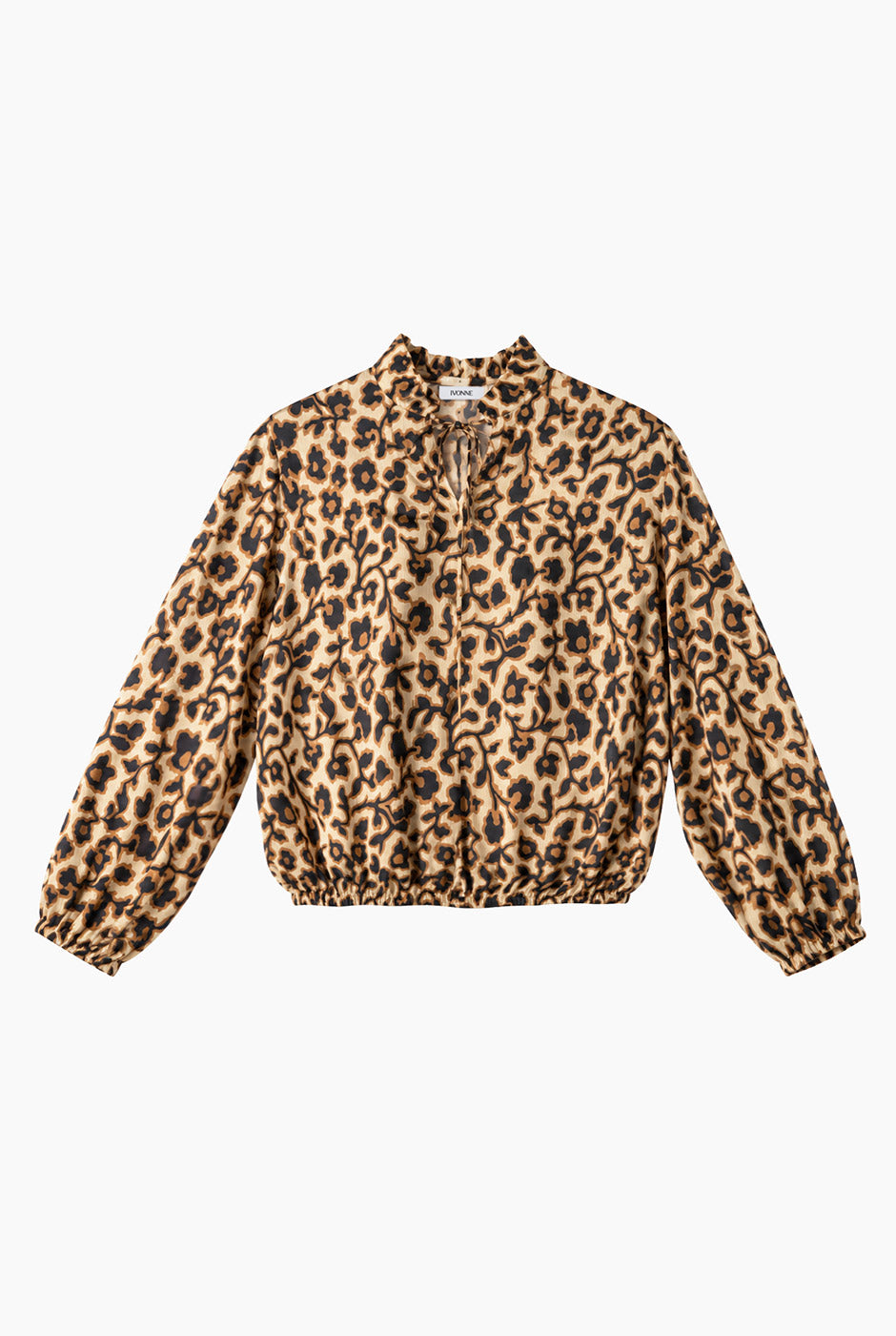 Blusa estampada Ivonne multicolor con cuello alto y estampado animal print