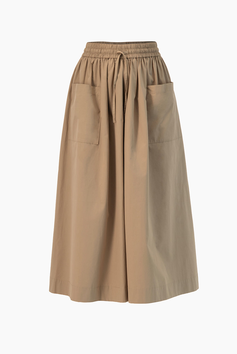 Falda midi khaki con bolsillos y cintura elástica