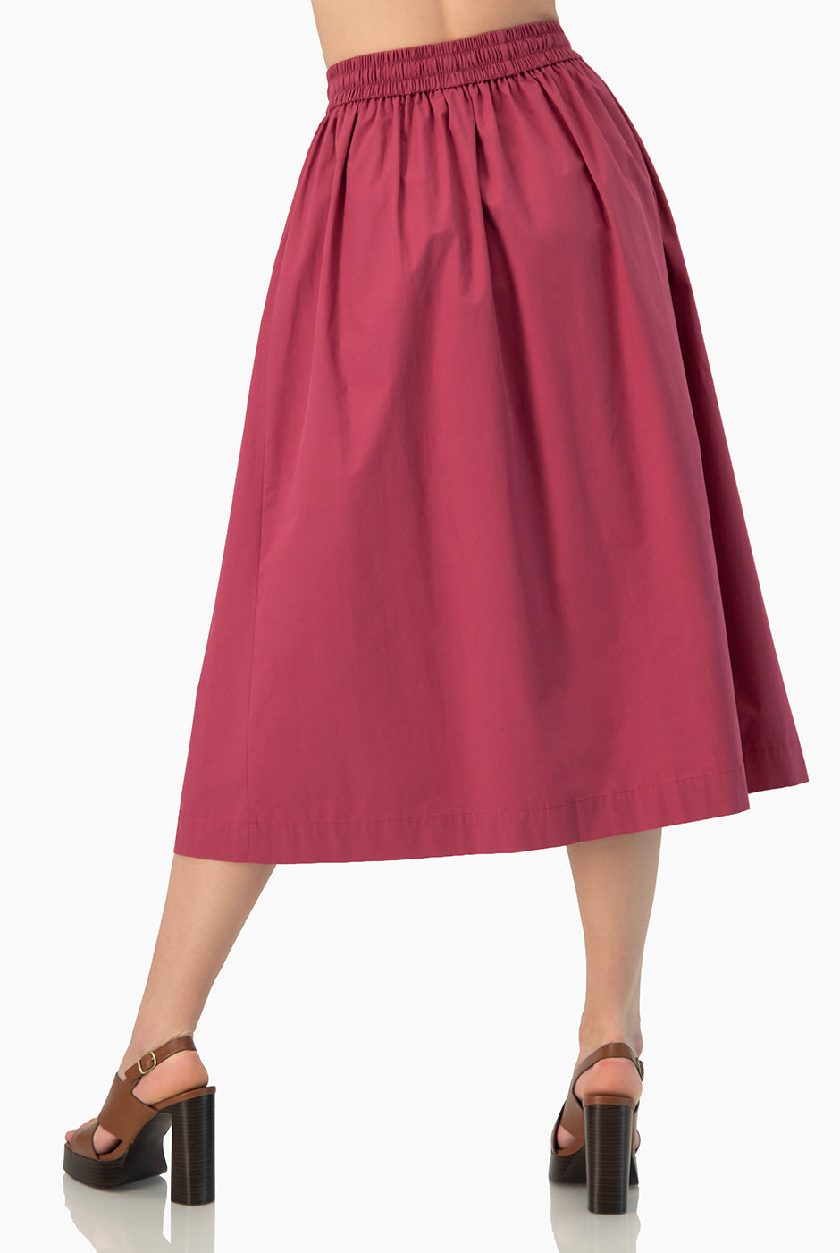 Falda midi rosa obscuro con bolsillos y cintura elástica