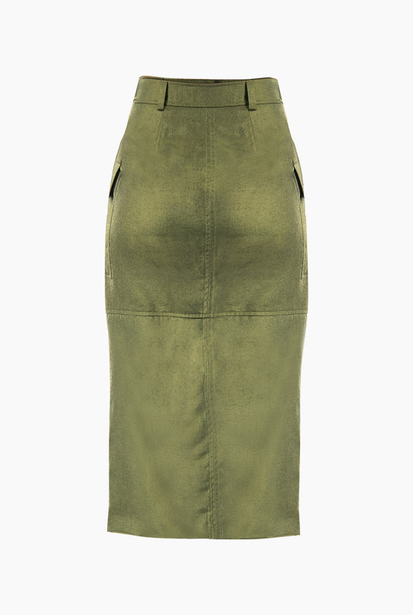 Falda midi verde con abertura