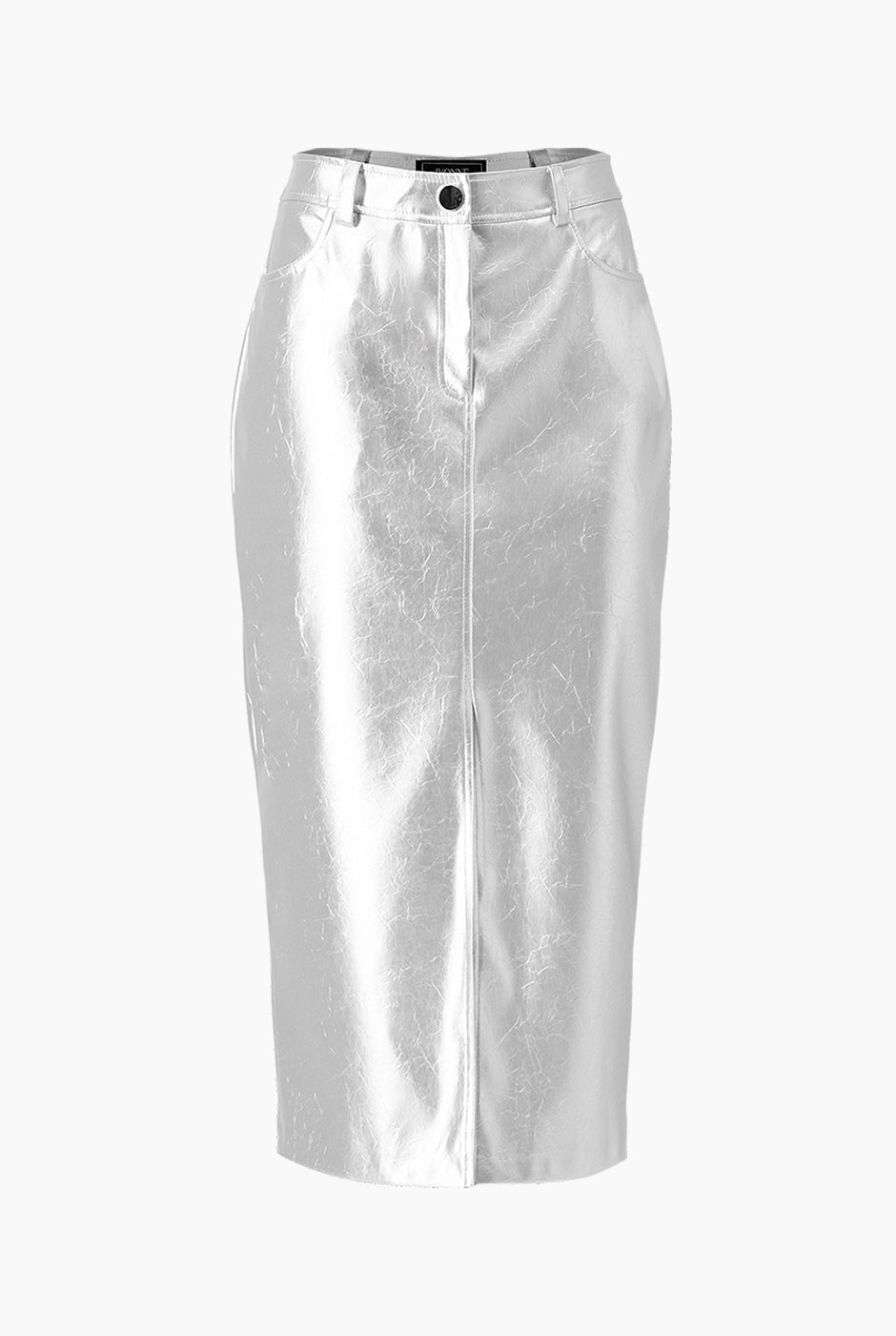 Falda larga plateada con abertura frontal y bolsillos