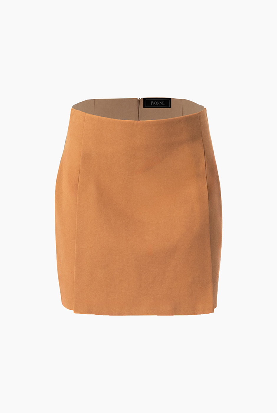 Falda corta café entallada con cierre trasero