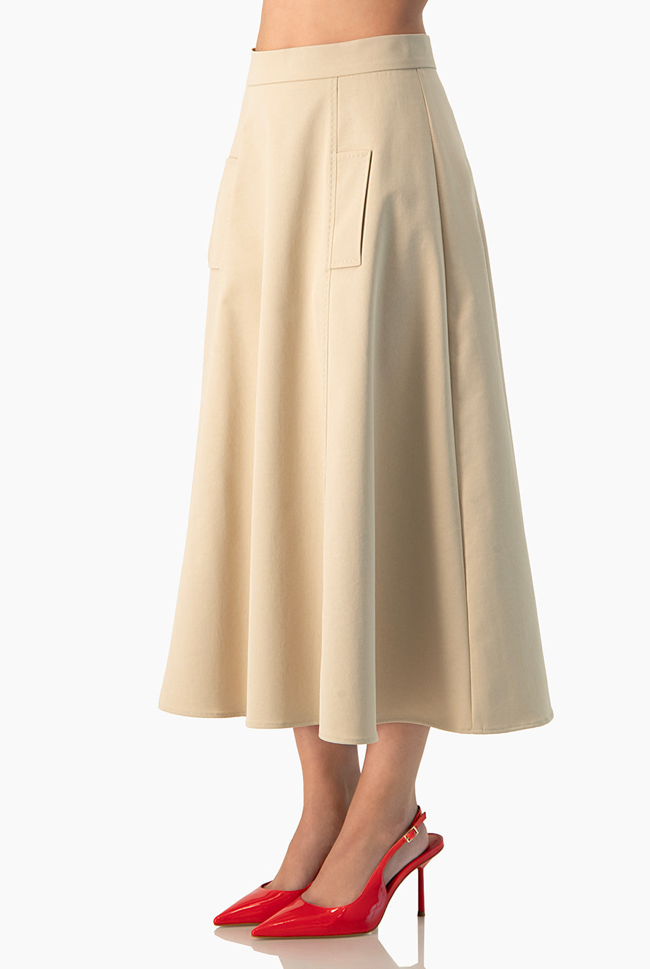 Falda midi beige Ivonne con bolsillos simulados