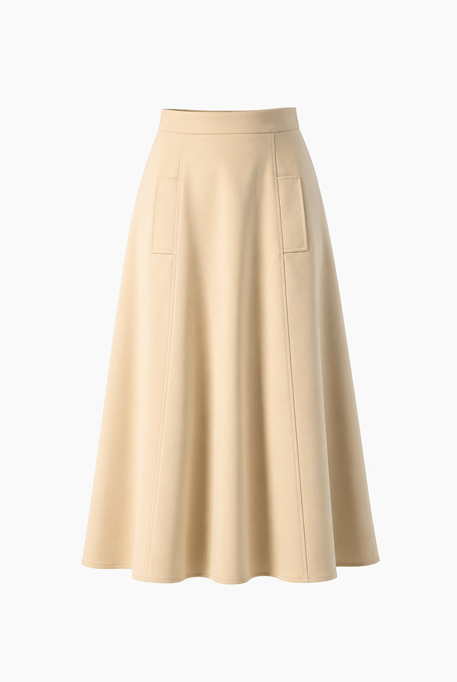Falda midi beige Ivonne con bolsillos simulados