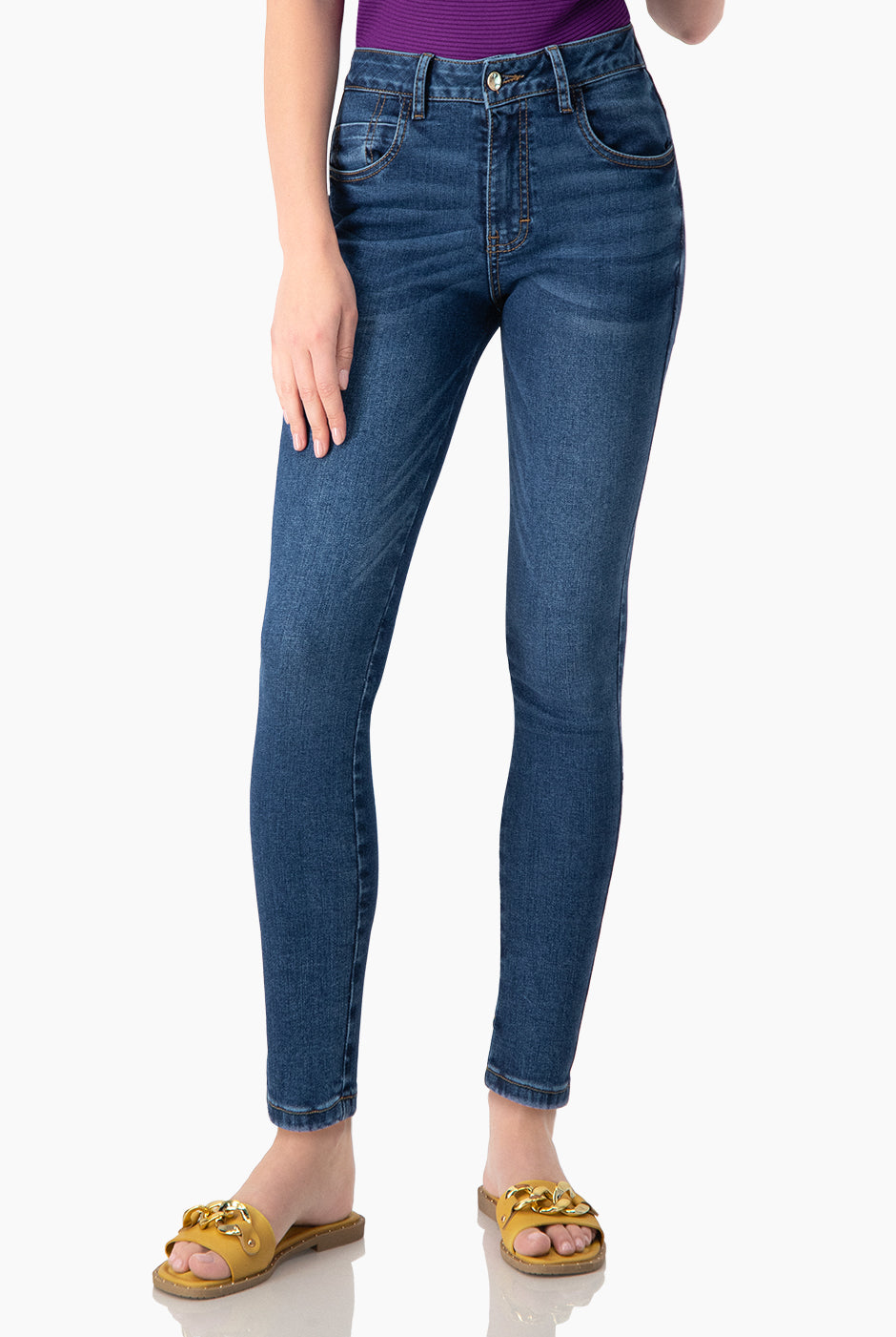 Jeans corte skinny con bolsillos Azul Medio Ivonne